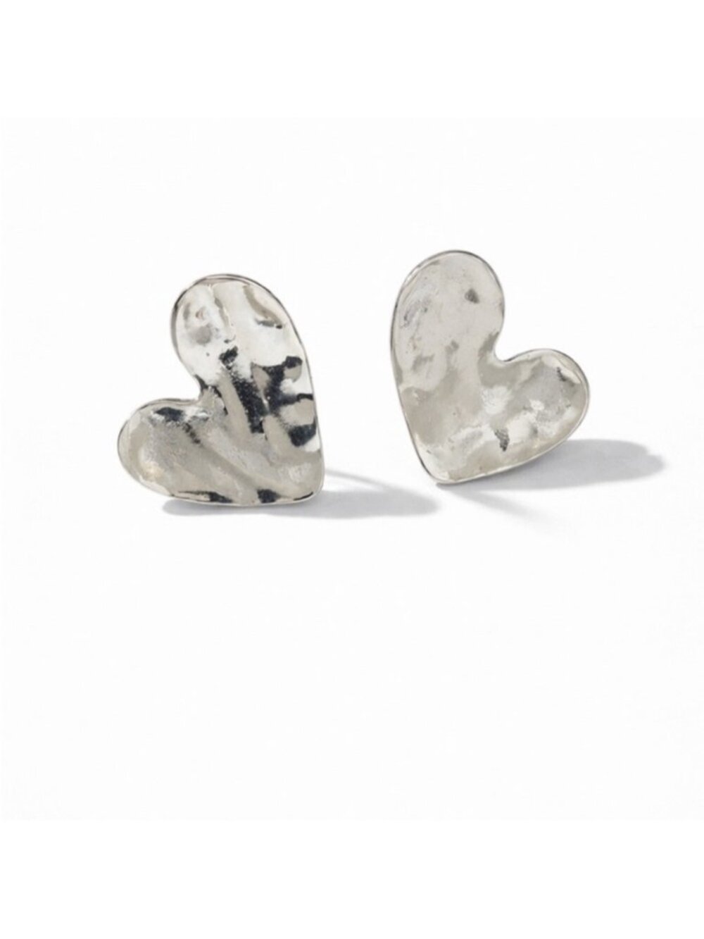 New! Silver Hammered Gold Heart Earrings (2006) NWOT